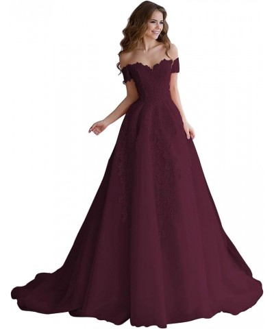 Women's Off The Shoulder Quinceanera Princess Prom Dresses 2023 Long Lace Pearls Ball Gowns Burgundy $34.20 Others