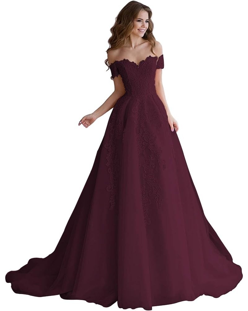 Women's Off The Shoulder Quinceanera Princess Prom Dresses 2023 Long Lace Pearls Ball Gowns Burgundy $34.20 Others