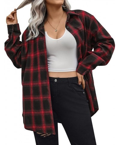 Womens Plus Size Flannel Plaid Shirt Roll Up Long Sleeve Mid-Long Button Down Shirts Casual Boyfriend Tops(16W-28W) Pattern 3...