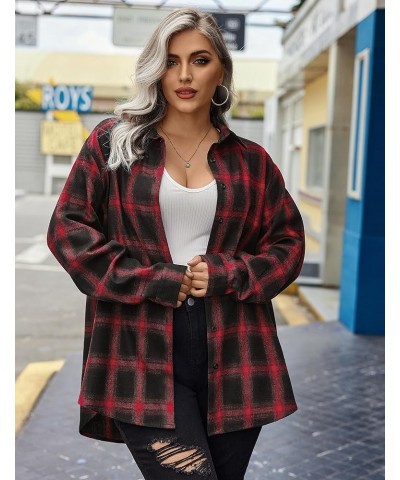 Womens Plus Size Flannel Plaid Shirt Roll Up Long Sleeve Mid-Long Button Down Shirts Casual Boyfriend Tops(16W-28W) Pattern 3...