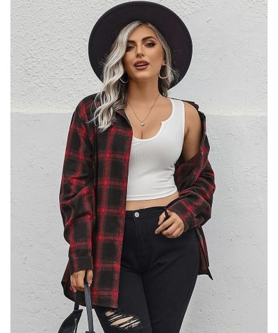 Womens Plus Size Flannel Plaid Shirt Roll Up Long Sleeve Mid-Long Button Down Shirts Casual Boyfriend Tops(16W-28W) Pattern 3...