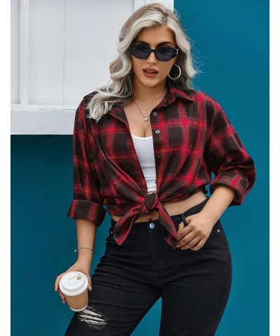 Womens Plus Size Flannel Plaid Shirt Roll Up Long Sleeve Mid-Long Button Down Shirts Casual Boyfriend Tops(16W-28W) Pattern 3...