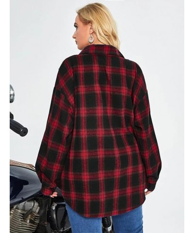 Womens Plus Size Flannel Plaid Shirt Roll Up Long Sleeve Mid-Long Button Down Shirts Casual Boyfriend Tops(16W-28W) Pattern 3...