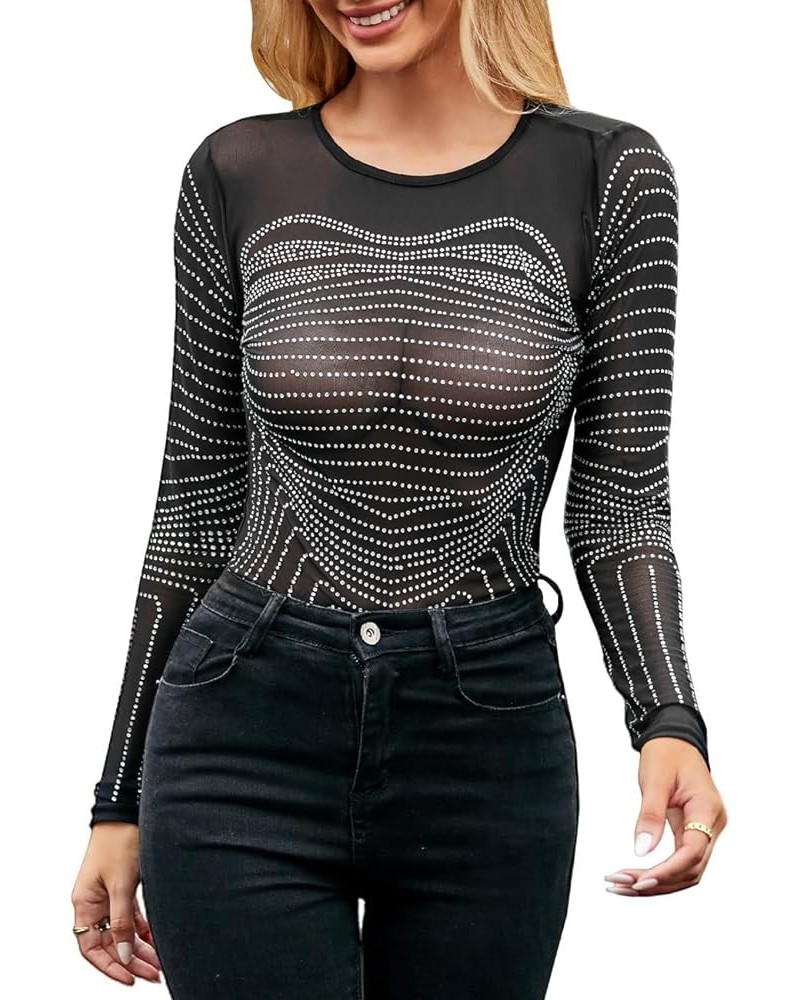 Women's Sheer Mesh Turtleneck Neck See Through Leotard Bodysuit Body Tops Black-9990 $16.10 Bodysuits