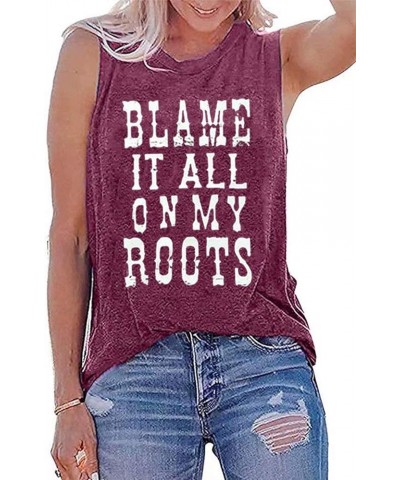 Blame it All On My Roots T-Shirt for Women Country Music Bleached Shirts Western Cowgirls Shirt Tops Red $9.00 T-Shirts