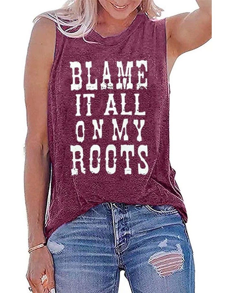 Blame it All On My Roots T-Shirt for Women Country Music Bleached Shirts Western Cowgirls Shirt Tops Red $9.00 T-Shirts