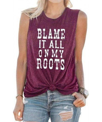 Blame it All On My Roots T-Shirt for Women Country Music Bleached Shirts Western Cowgirls Shirt Tops Red $9.00 T-Shirts