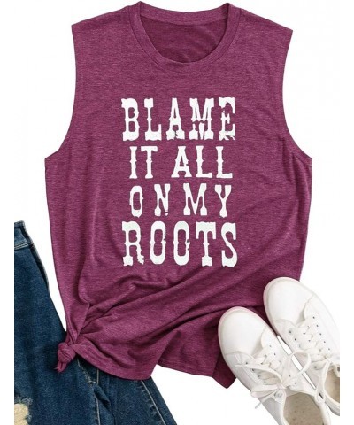 Blame it All On My Roots T-Shirt for Women Country Music Bleached Shirts Western Cowgirls Shirt Tops Red $9.00 T-Shirts