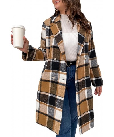 Women's Plus Size Plaid Double Breasted Lapel Collar Overcoat Long Sleeve Button Down Long Jacket With Pockets Multicolor $12...