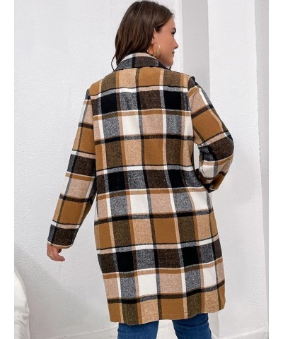 Women's Plus Size Plaid Double Breasted Lapel Collar Overcoat Long Sleeve Button Down Long Jacket With Pockets Multicolor $12...