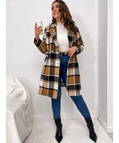 Women's Plus Size Plaid Double Breasted Lapel Collar Overcoat Long Sleeve Button Down Long Jacket With Pockets Multicolor $12...