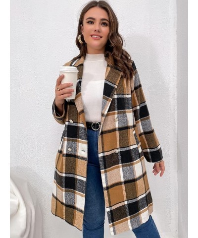 Women's Plus Size Plaid Double Breasted Lapel Collar Overcoat Long Sleeve Button Down Long Jacket With Pockets Multicolor $12...