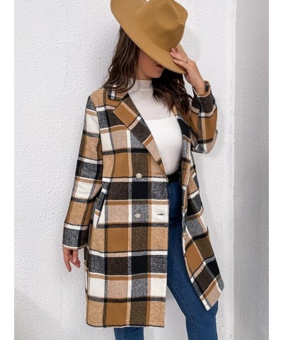 Women's Plus Size Plaid Double Breasted Lapel Collar Overcoat Long Sleeve Button Down Long Jacket With Pockets Multicolor $12...