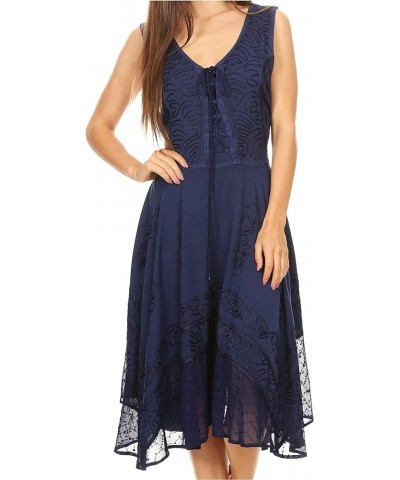 Magdilena Stonewashed Corset Front Embroidered Dress Navy $24.48 Dresses