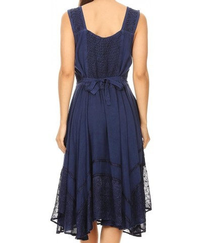 Magdilena Stonewashed Corset Front Embroidered Dress Navy $24.48 Dresses