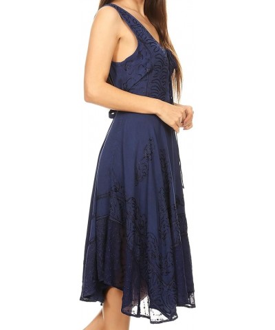 Magdilena Stonewashed Corset Front Embroidered Dress Navy $24.48 Dresses