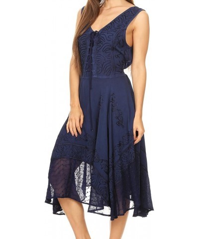 Magdilena Stonewashed Corset Front Embroidered Dress Navy $24.48 Dresses