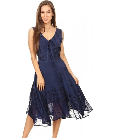 Magdilena Stonewashed Corset Front Embroidered Dress Navy $24.48 Dresses