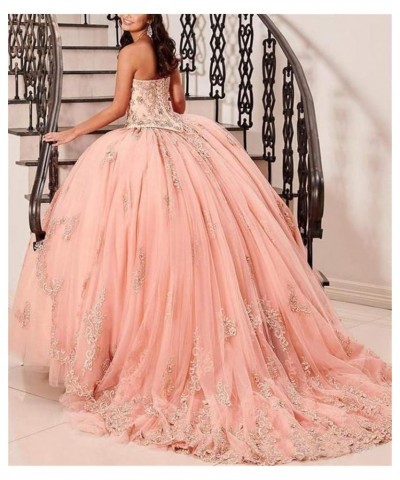 Women's Sweetheart Neck Beaded Quinceanera Dress Lace Applique Ball Gowns Peach $71.30 Dresses