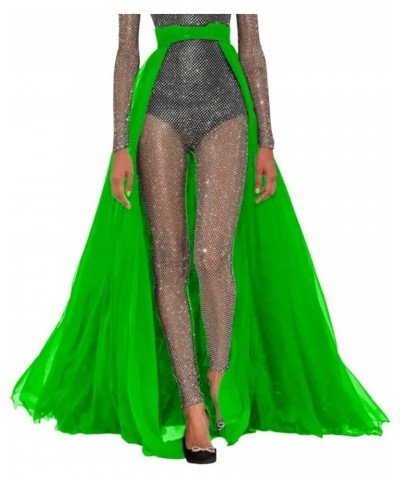 Women Long Detachable Overlay 5 Layers Bridal Train Over Wrap Tulle Skirt Kelly Green $22.87 Skirts