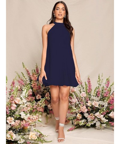 Women's Casual Sleeveless Tie Back Halter Dress Mini Swing Pleated A-line Loose Dress Dark Blue $20.58 Dresses