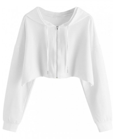 Women's Long Sleeve Crop Tops Zip Up Hoodie Jacket Sweatshirts Coat White $17.97 Hoodies & Sweatshirts