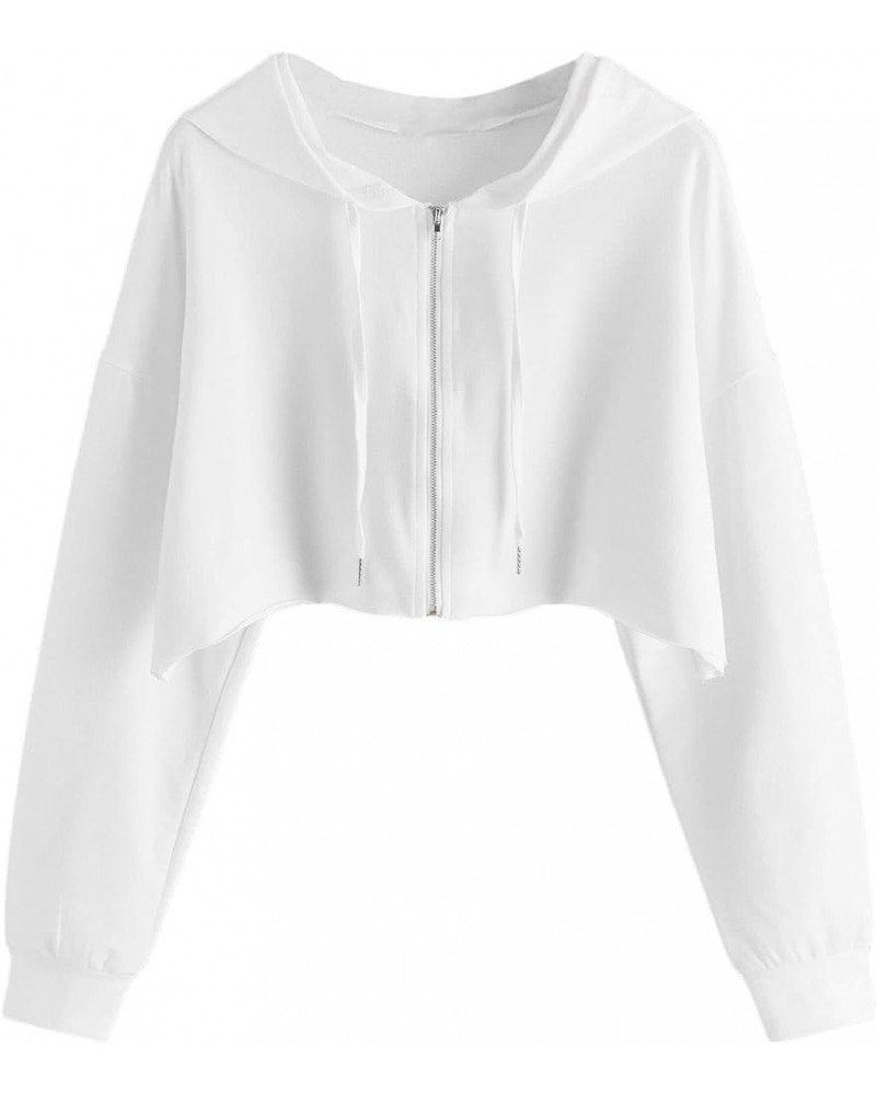 Women's Long Sleeve Crop Tops Zip Up Hoodie Jacket Sweatshirts Coat White $17.97 Hoodies & Sweatshirts