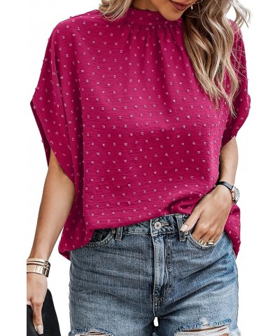 Womens Tops, Short Sleeve Casual Summer Top Solid Color Self Tie Loose Fit Drape Tunic Blouses Shirts 2370rose Red $13.54 Tops