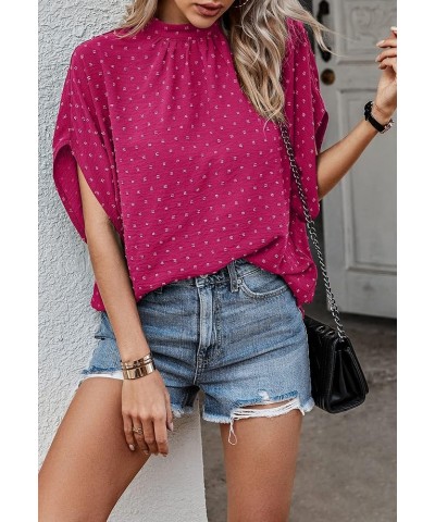 Womens Tops, Short Sleeve Casual Summer Top Solid Color Self Tie Loose Fit Drape Tunic Blouses Shirts 2370rose Red $13.54 Tops