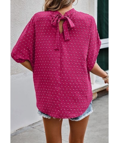 Womens Tops, Short Sleeve Casual Summer Top Solid Color Self Tie Loose Fit Drape Tunic Blouses Shirts 2370rose Red $13.54 Tops