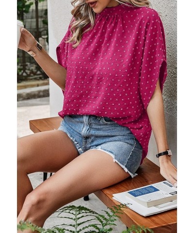 Womens Tops, Short Sleeve Casual Summer Top Solid Color Self Tie Loose Fit Drape Tunic Blouses Shirts 2370rose Red $13.54 Tops