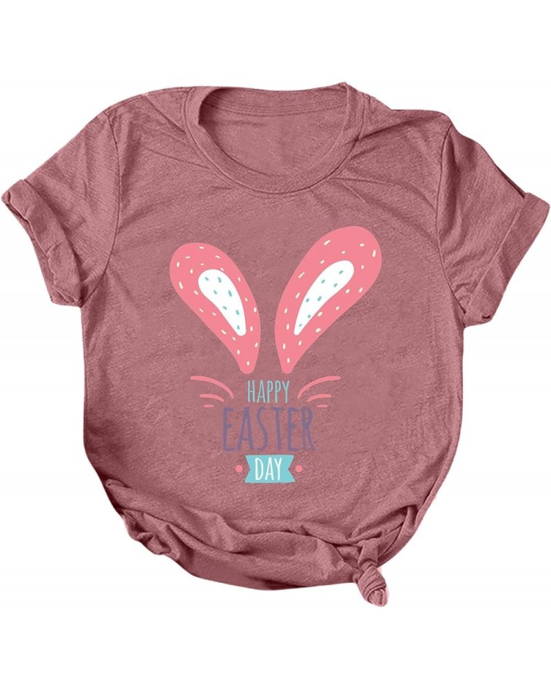 Happy Easter Shirts for Women Funny Cute Bunny Graphic Tees Short Sleeve Crewneck Summer Holiday Tops Pullover E-pink $4.54 A...