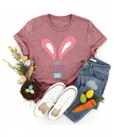 Happy Easter Shirts for Women Funny Cute Bunny Graphic Tees Short Sleeve Crewneck Summer Holiday Tops Pullover E-pink $4.54 A...