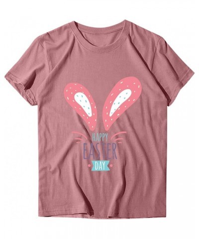 Happy Easter Shirts for Women Funny Cute Bunny Graphic Tees Short Sleeve Crewneck Summer Holiday Tops Pullover E-pink $4.54 A...