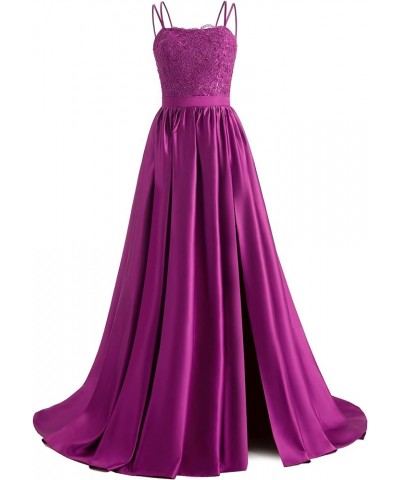 Spaghetti Straps Prom Dresses for Women Long Lace Appliques Formal Ball Gowns Evening Dresses with Pockets Fuchsia $45.09 Dre...