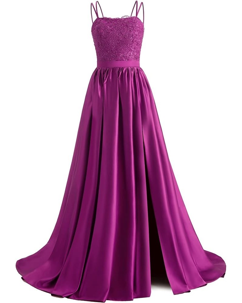 Spaghetti Straps Prom Dresses for Women Long Lace Appliques Formal Ball Gowns Evening Dresses with Pockets Fuchsia $45.09 Dre...