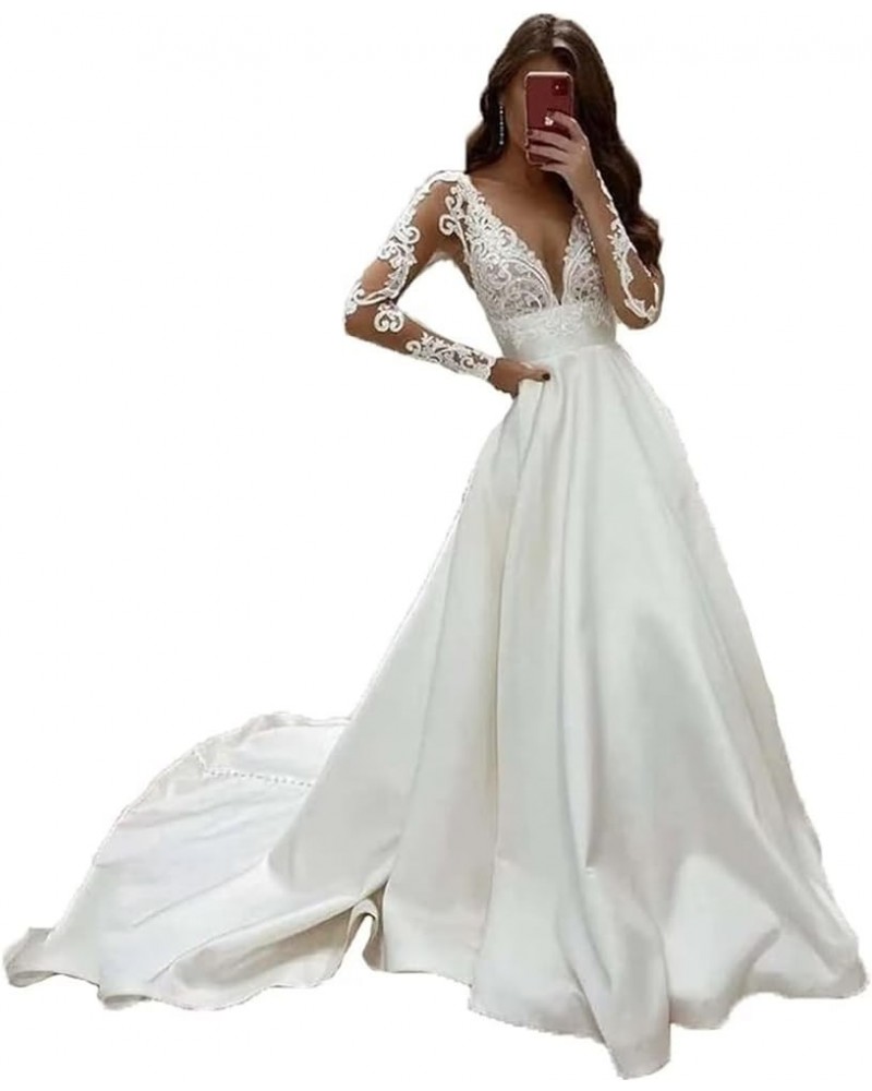 Mermaid Wedding Dress for Bridal 2023 Women's Lace Appliques Vintage V Neck Wedding Dresses Ball Gowns SYYS020 G2-white $57.4...