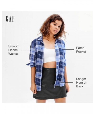 Women's Drapey Flannel Button Down Shirt Blue Plaid $18.70 Blouses