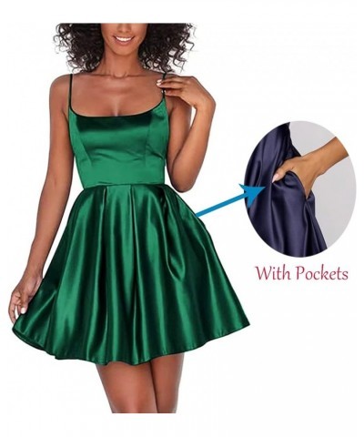 Short Homecoming Dresses for Teens Backless Spaghetti Strap Satin Formal Prom Cocktail Party Gown with Pockets Emerald Green ...