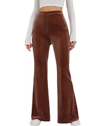 Women's Velvet Pants Bell Bottom Flare Pants High Waisted Warm Long Pants Coffee Brown $19.03 Leggings