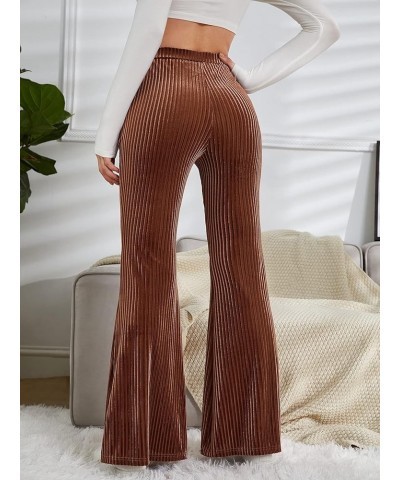 Women's Velvet Pants Bell Bottom Flare Pants High Waisted Warm Long Pants Coffee Brown $19.03 Leggings