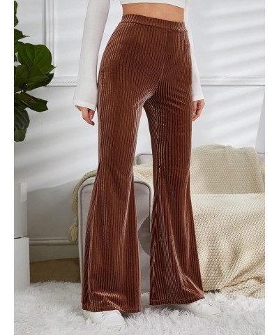 Women's Velvet Pants Bell Bottom Flare Pants High Waisted Warm Long Pants Coffee Brown $19.03 Leggings