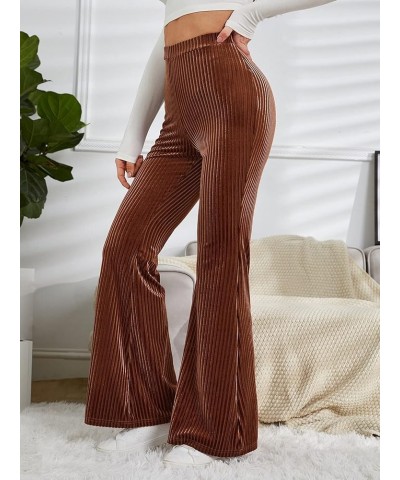 Women's Velvet Pants Bell Bottom Flare Pants High Waisted Warm Long Pants Coffee Brown $19.03 Leggings