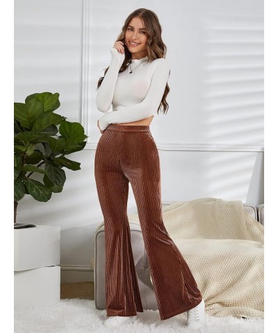 Women's Velvet Pants Bell Bottom Flare Pants High Waisted Warm Long Pants Coffee Brown $19.03 Leggings