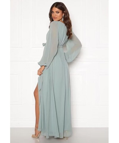 Women's Long Sleeve Bridesmaid Dresses for Wedding Chiffon Pleated Formal Evening Gown with Slit Silver $26.65 Dresses