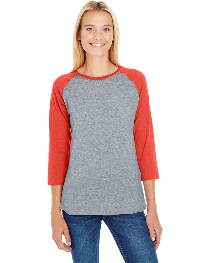 Women Fine Jersey Raglan 3/4 Sleeve Baseball Tee (3530) Vintage Heather/Vintage Orange $8.36 Activewear