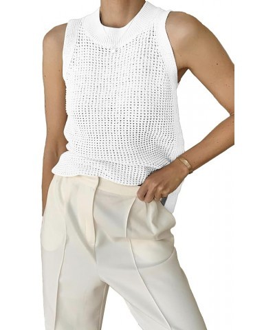 Women's Summer Knit Tank Top Sleeveless Hollow Out Tops Round Neck Crochet Knitted Cami Shirts White $16.95 Tanks