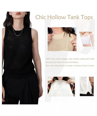 Women's Summer Knit Tank Top Sleeveless Hollow Out Tops Round Neck Crochet Knitted Cami Shirts White $16.95 Tanks