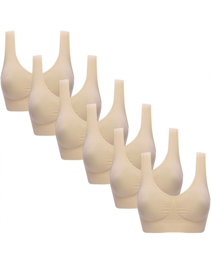 3 Pack Women Wireless Sports Bra Pull on Bra Running Workout Yoga Bra with Removable Pads 6 Pack Beige $10.00 Activewear