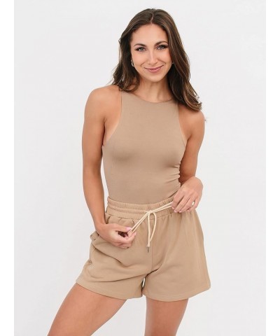 Women's Bodysuit With Thong Crew Neck Sleeveless Halter Tank Tops Leotard Khaki $11.00 Bodysuits